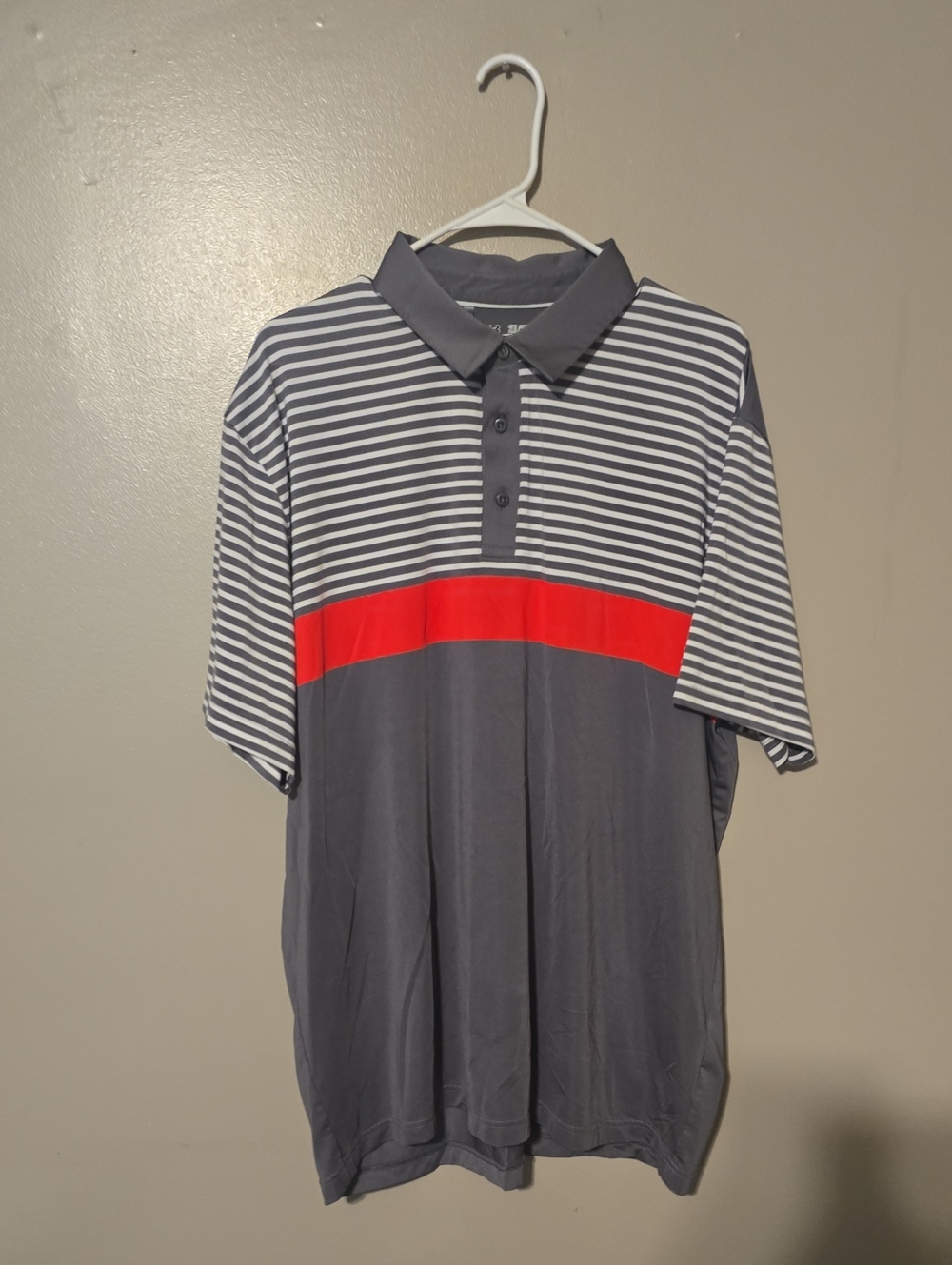 Under Armour Cold Gray/ White/ Orange Striped Polo Short Sleeve Shirt Mens 2XL‎